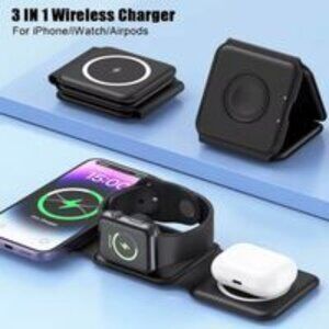 Black 3-in-1 Foldable Magnetic Wireless Charging Station – Fast Charge Stand #9